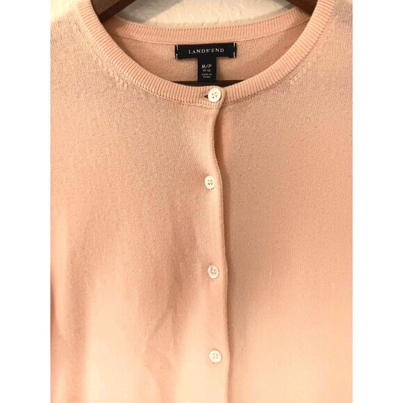 NWT Lands' End 100% Cashmere Cardigan Sweater Pink Peach Women's M/P 10-12 - Picture 3 of 12